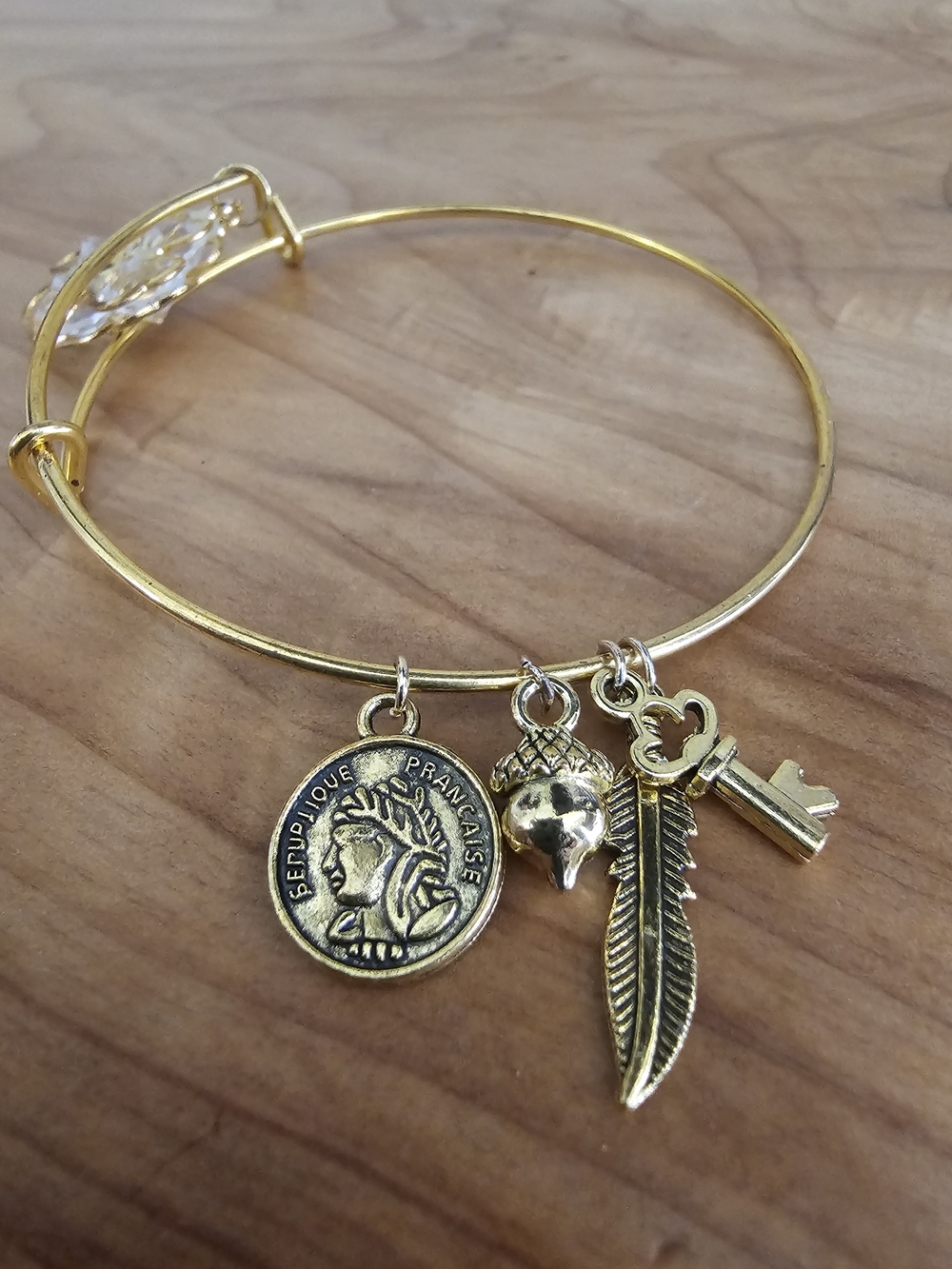 Adjustable Clover Charm Bangle Bracelet - Picture 4 of 4
